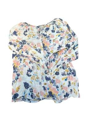 Lucky Brand Floral Print Split Neck Tie Long Sleeve Blouse Size S